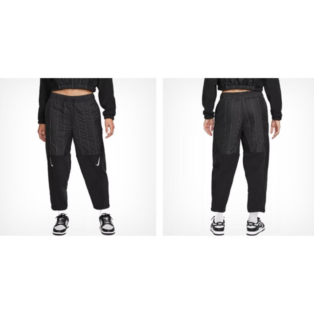 Nike Curve Plush Pants XS Black Fleece Quilted Panels Tapered Leg Cozy Street